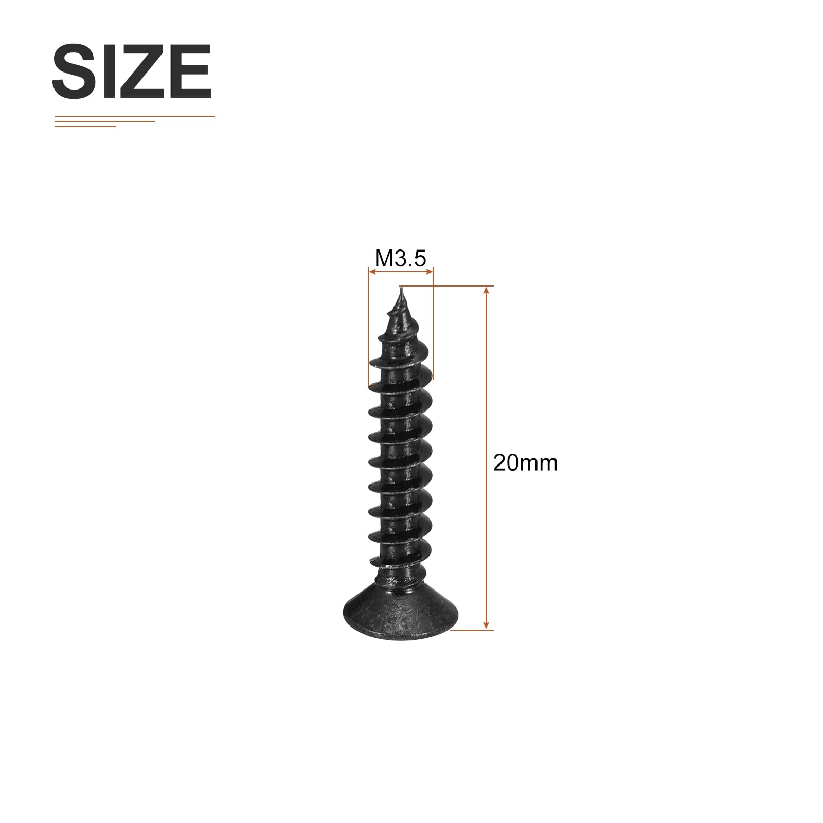 DTGN 200Pcs M3.5x20mm Flat Head Wood Screws, Carbon Steel Phillips Self Tapping Screws - Good for Woodworking Furniture - Black - Image 2