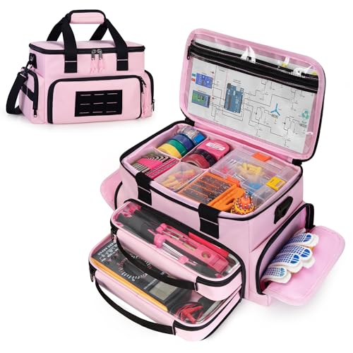 Trahzia Pink Tool Bag for Women with 2 Clear Pouches Double Layer Tool Box
