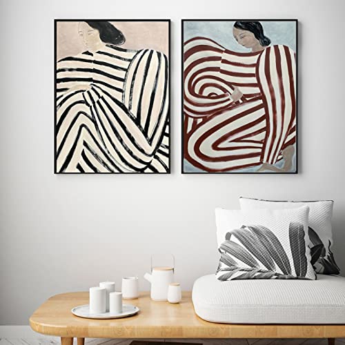 Sofia lind poster striped pajamas woman wall art sofia lind prints sofia lind canvas painting for home wall decor picture 50x70cmx2 no frame