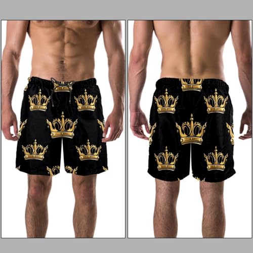 Cute Fun Golden Royal Crown Men's Board Shorts, Quick Dry Beach Swimming Sport Suits with Pockets3