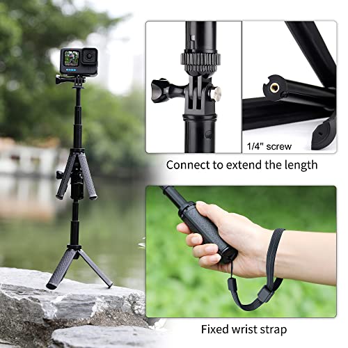 YALLSAME Mini Selfie Stick Tripod for GoPro Hero 13 12 11 10 9 8, Portable Handle Grip Action Camera Selfie Stick for DJI Osmo Action 6/5 Pro/4/AKASO Brave EK7000, Extension Pole Tripod for GoPro Max