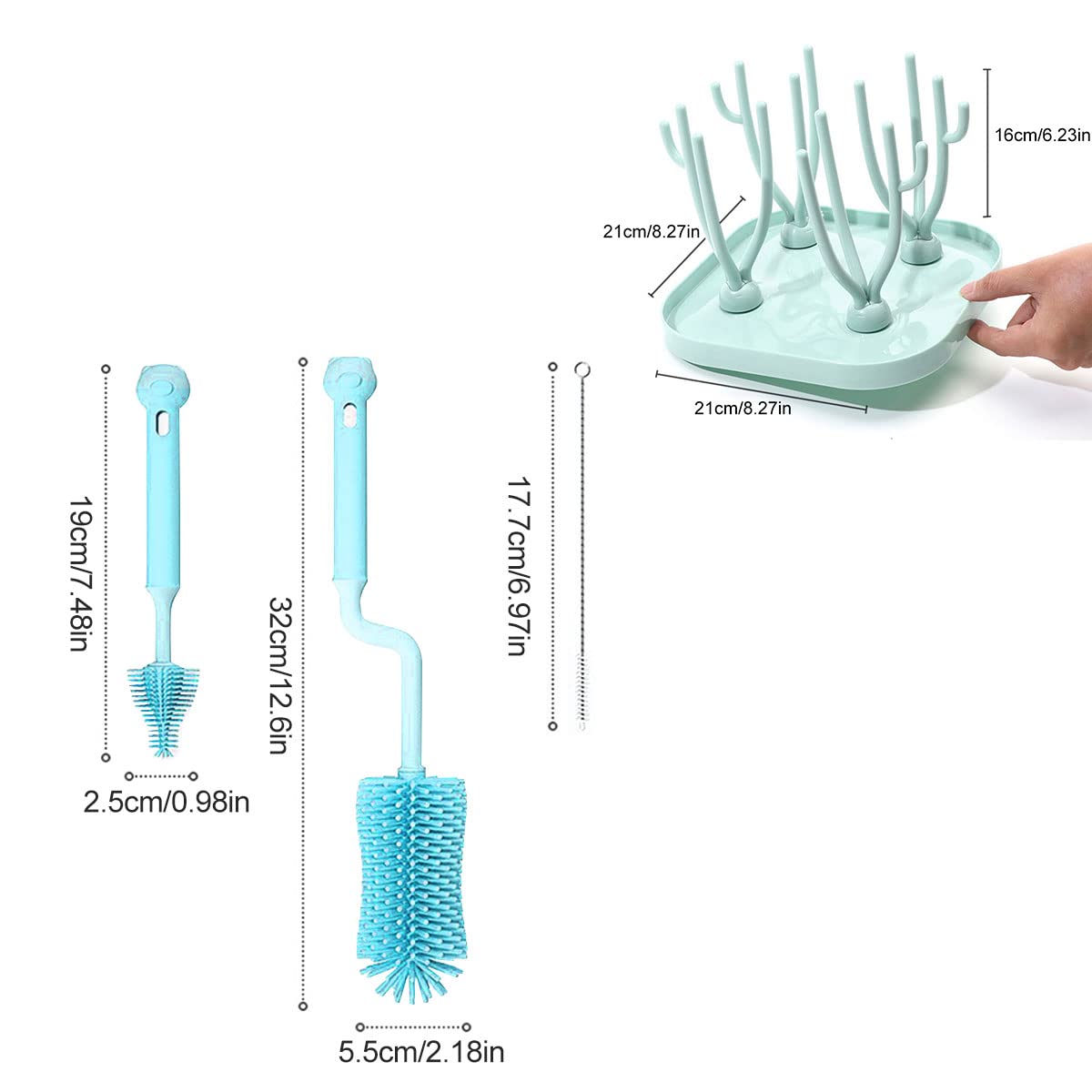 Scolapiatti Per Biberon Bottiglia,Stendino Biberon Rastrelliere,Spazzola Per Biberon,Bottiglia Stendino Scolabiberon,Silicone Pulizia Biberons,Spazzole Per Bottiglie,Asciuga Biberon,Kiuiom