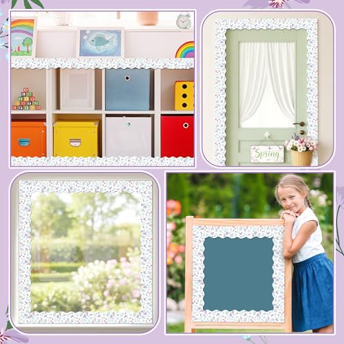 Image of BeYumi Spring Wildflowers Border Trim - 65ft Spring White Wildflowers Scalloped Rolled Border Trim Daisy Flower White Wild Floral Bulletin Board Set School Classroom Chalkboard Springtime Party Decor