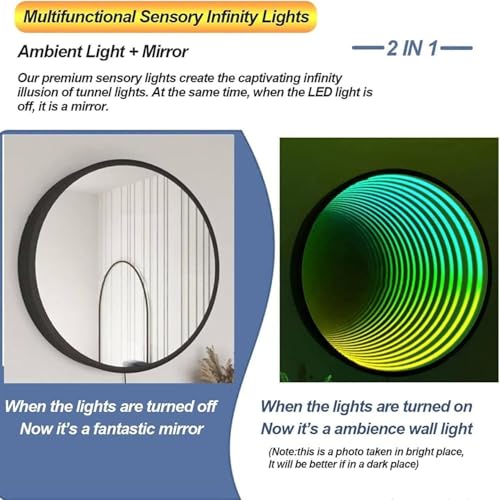 Infinity Spiegel Tunnel Lampe, LED Nachtlicht mit Fernbedienung, Sensorisches RGB-Licht, 358 magische Effekte für Zimmer und Schlafzimmer, 30cm (50cm)