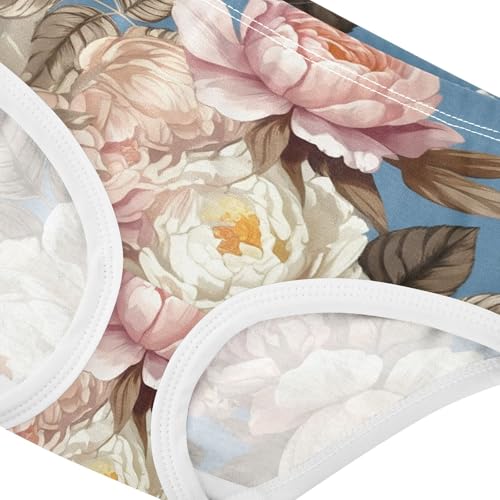 Pink White Floral Peony Rose Blue Toddler Underwear Custom 2t Cotton Panties Little Girl Funny Kids Briefs Undies4