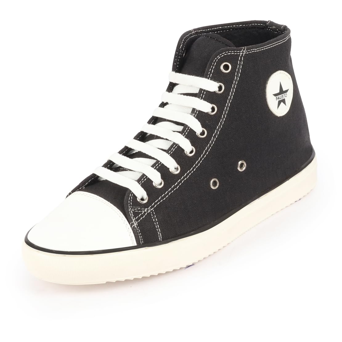 FAUSTO FST KI-917 BLACK-40 Mens Black Mid Top Star Toe Cap Upper Denim 8-Eye Lace Up Canvas Sneakers Shoes (6 UK) (B0CJQ54XXF) Amazon Price History, Amazon Price Tracker