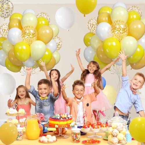 Image of Yellow White Balloons, 60Pcs Pastel Yellow and White Latex Party Balloon