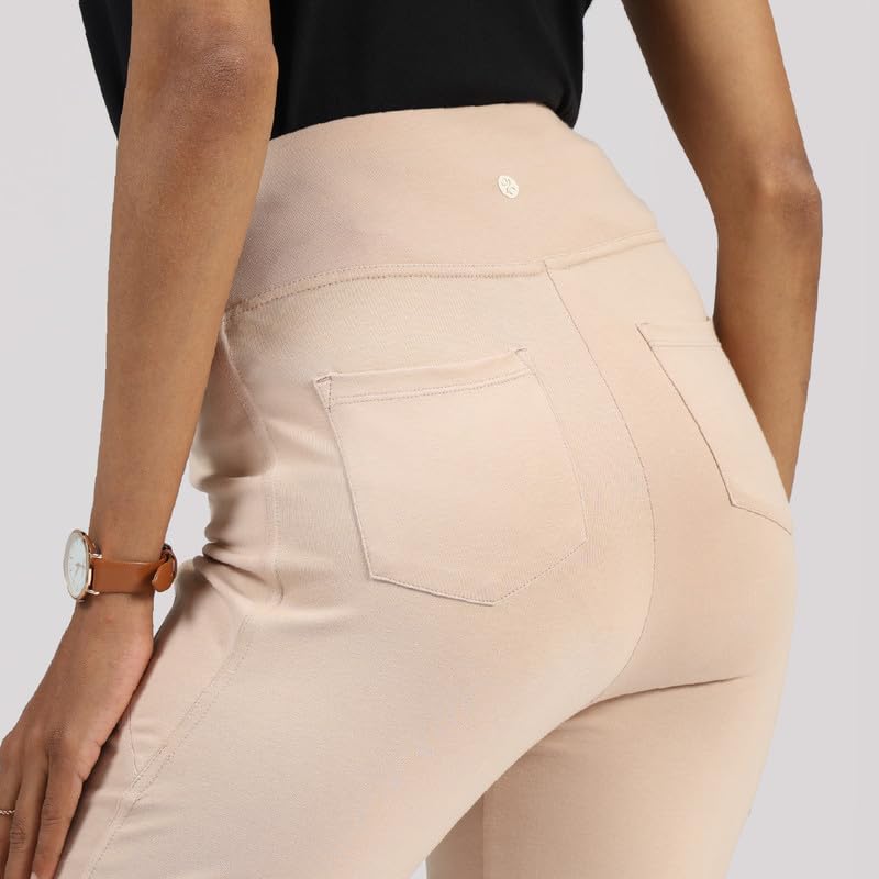 Image of Blissclub AM:PM Cotton Flare Pants for Women Upto 5'4 ft | Wide Waistband, 4 Pockets | Bell Bottom Pants and high Waist Trousers for Office wear