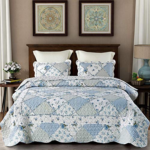 Vivilinen COUNTRY STYLE BEDSPREAD-041501 Blue Floral Patchwork Quilt Set thumb #1