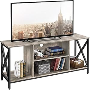 Yaheetech TV Stand for 65 inch TV, Wood TV Console Table for Living Room, 55″ Farmhouse Entertainment Center for Living Room and Bedroom, Gray