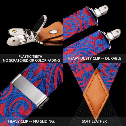 Image of Barry.Wang Men Suspender Set with Necktie Elastic Y Type Heavy Duty 6 Clips Braces Tie Handkerchief Cufflink Pin 6PCS