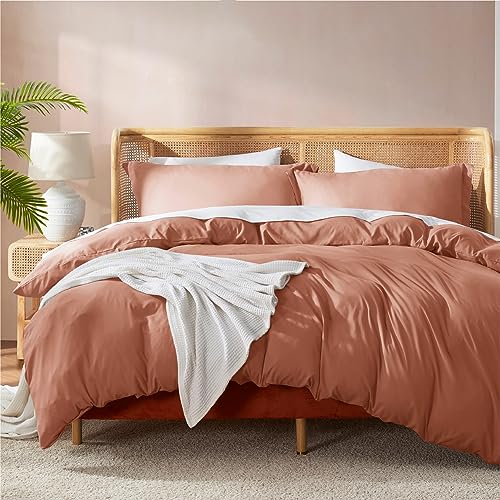 Nestl Rust Duvet Cover Full Size - Soft Double Brushed Full Size Duvet Cover Set, 3 Piece, with Button Closure, 1 Duvet Cover 80x90 inches and 2 Pillow Shams