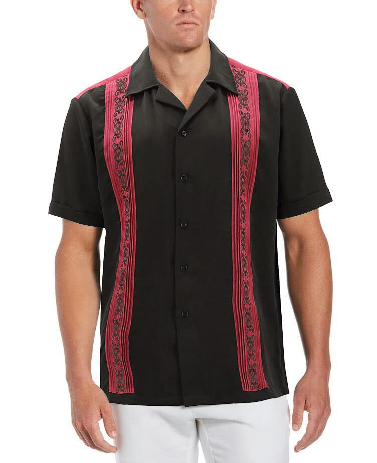 vkwear Men's Cuban Guayabera Beach Wedding Short Sleeve Button-Up Casual Dress Shirt