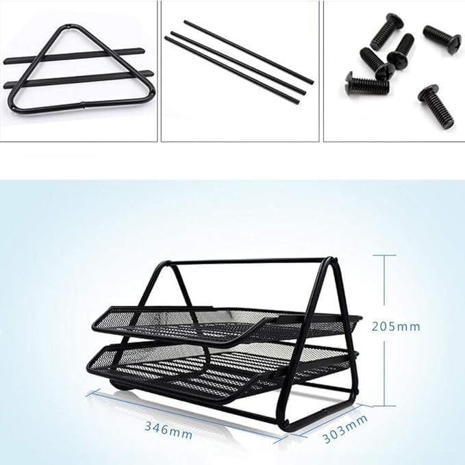 NESTIC Metal Mesh Document Tray File Rack with 2 Tiers Documents, Files, Papers, Letters, Folders Holder Desk Organizer (Black) (2 Tier)