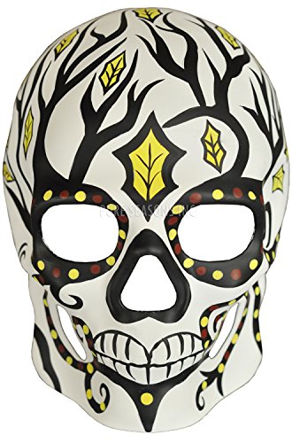 Day of the Dead Masquerade Mask - Dia De Los Muertos White w/Black Branches Halloween Mask