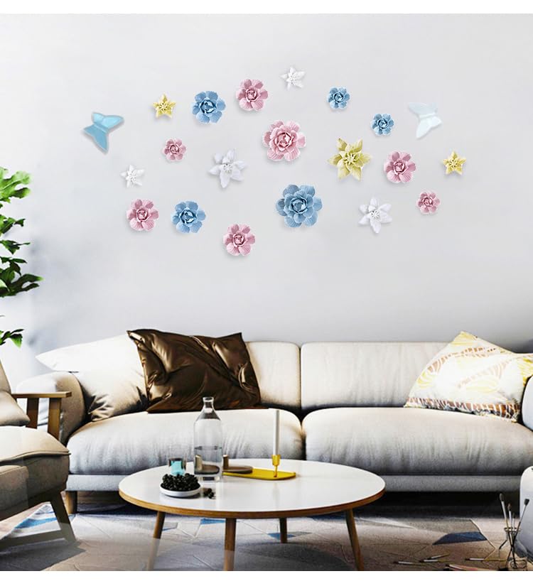 Image of Ceramic Flower Wall Art Decor, Artificial Flower Wall Sculpture,Handmade Ceramic Flowers for Home,Hallway,Living Room, Kitchen,Bathroom (Peony,Pink, 3.54 inch)