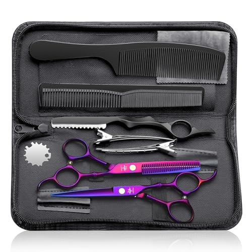 Ciseaux de coupe de cheveux professionnels Purplebird en acier inoxydable lot de 10 pièces