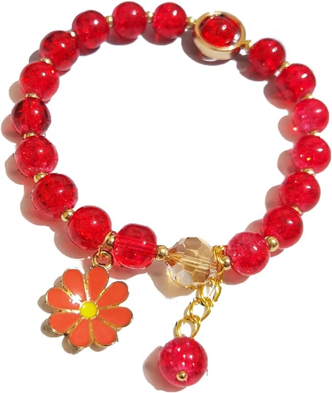 Image of El Regalo 1 PC Dailsy Flower Sparkly Crystal Beads Tassel Bracelet for Girls /Teens /Women- Cute Crackle Beads Daisy Flower Stretch Bracelet