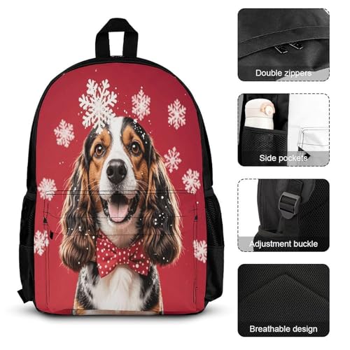 3-in-1 Backpack Combination Set Dog Head with Snowflake Print 3Pcs Backpack Sets Travel Daypack with Lunch Bag And Cosmetic Bag3
