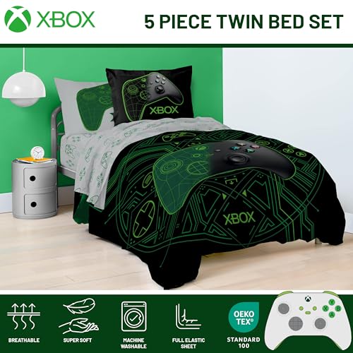 Image of Jay Franco Kids Comforter Set Includes Sheets and Pillow Covers - Soft and Cozy Bed Set for Stylish Room Decor, Official Licensed Product, White - Xbox, 5 Piece Twin