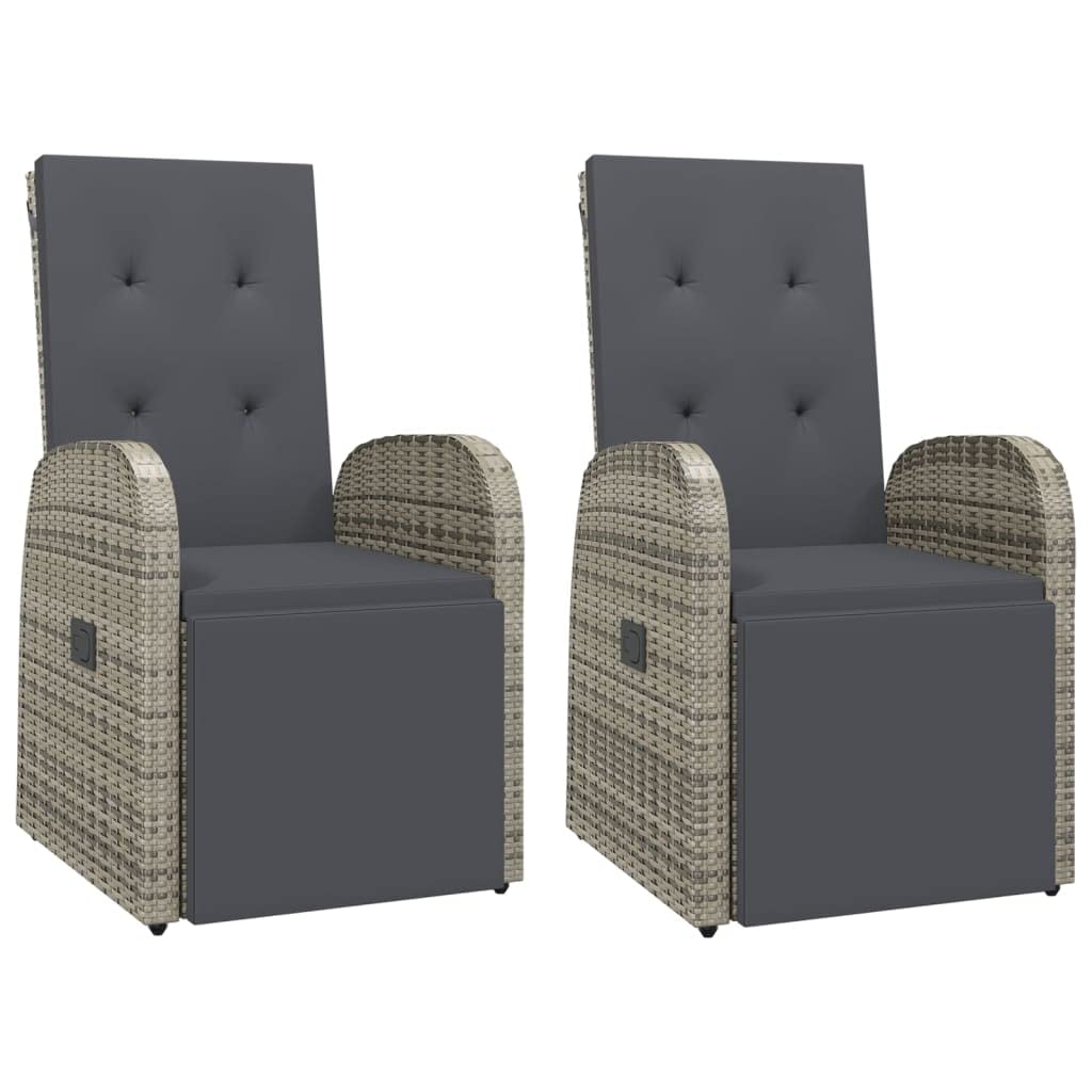 Vidaxl 2X Reclining Garden Chairs With Cushions Poly Rattan Recliner Grey