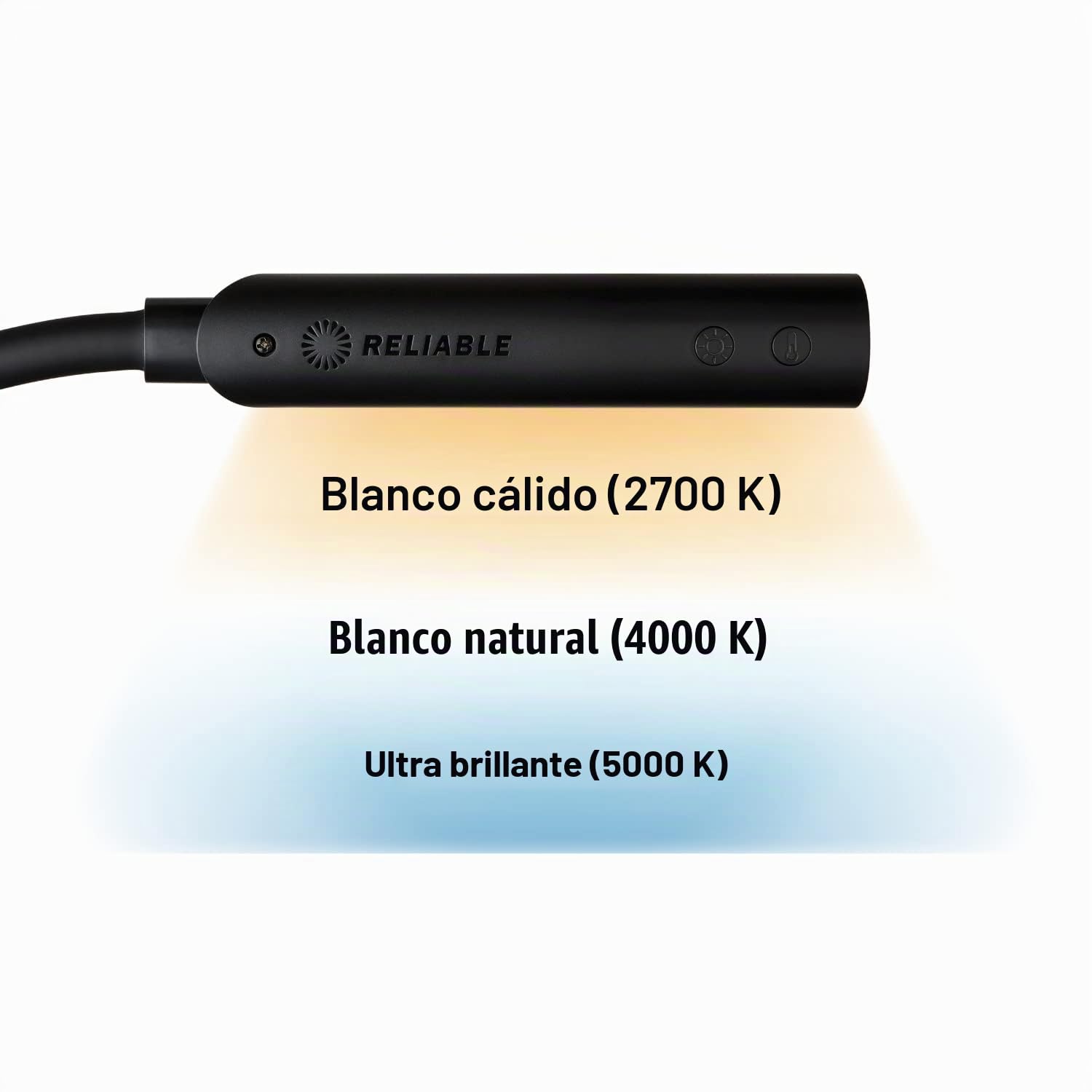 Reliable UberLight Flex 3200TL - Luz de trabajo portátil LED con abrazadera, conexión USB, cuello de cisne flexible de 26.5 pulgadas, cabezal giratorio de 270°, 9 ajustes de luz y hasta 60.000 horas