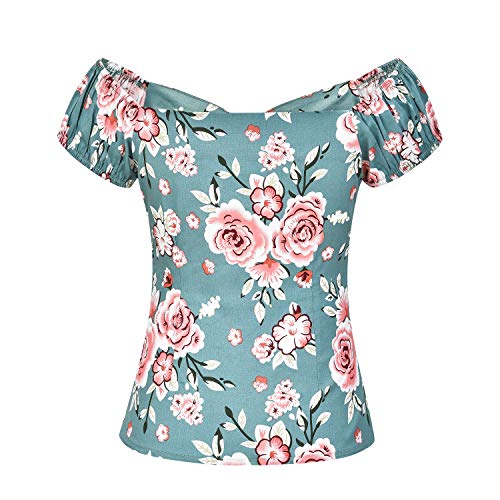 Image of YARN & INK Women's Rockabilly Tops 1950s Pinup Shirt Casual Off Shoulder Vintage Blouse