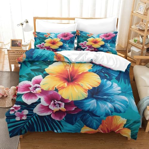Parure de lit fleurs tropicales 140x200cm avec housse de couette microfibre pour enfant - 3