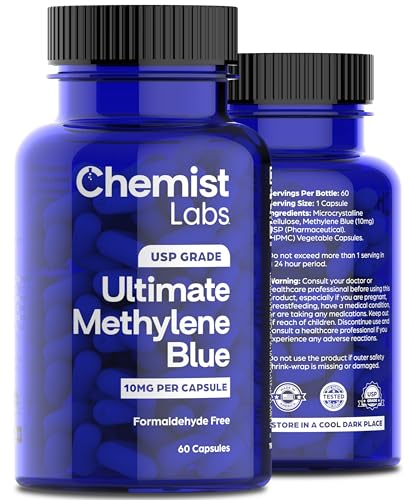 Chemist Labs Blue Methylene USP Grade 99% Purity Methylene Blue Formaldehyde-Free Methylene Blue Pharmaceutical Grade Third Party Tested Made in USA 60 Count