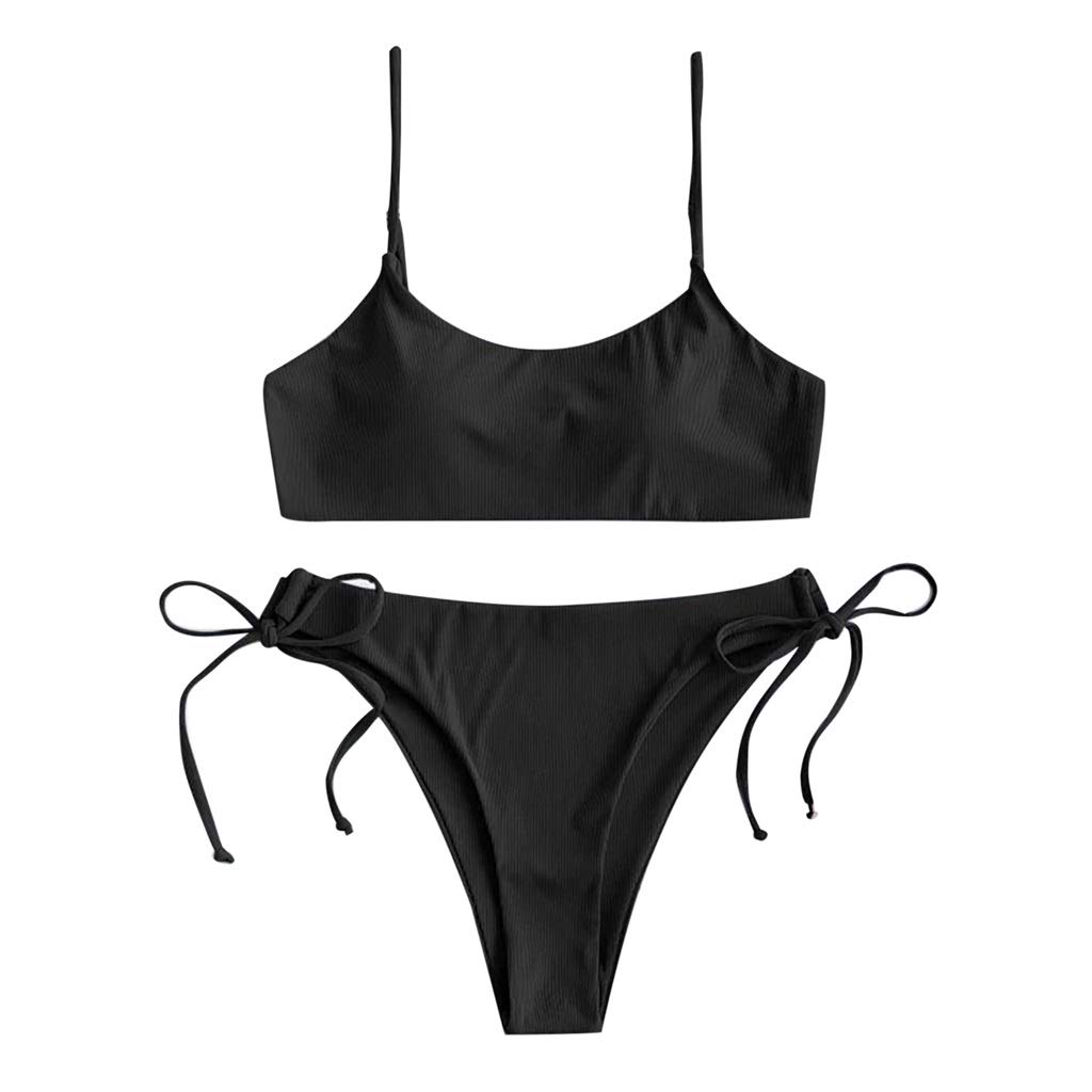 Letni komplet bikini w jednolitym kolorze Moda damska Bikini z wysokim stanem Push Up usztywniany strój kąpielowy Bandaż Stroje kąpielowe Damskie kostiumy kąpielowe (kolor: czarny, rozmiar: średni)