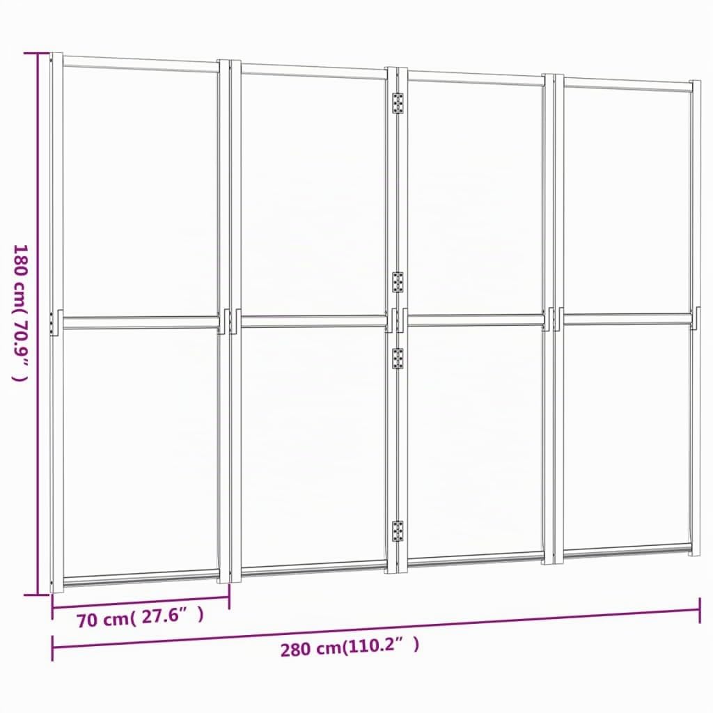 vidaXL Divisorio a 4 Pannelli Bianco Crema 280x180 cm