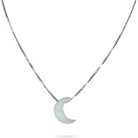 White Opal Moon Necklace - Crescent Moon Choker Necklace for Women