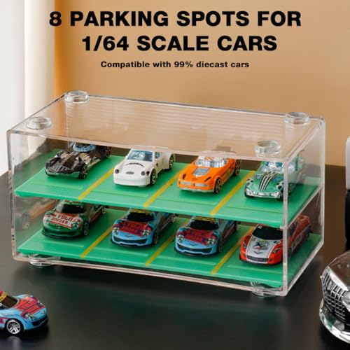 Image of HASTHIP Car Models Display Case, 2-Tier, 8-Compartment Design, Underground Garage-Inspired, Stackable Dustproof 1: 64 Racing Car Model Toy Display Holder, Collectible Racing Car Toy Holder Organizer