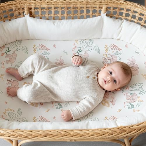 Image of Gllquen Baby Bassinet Sheets 4 Pack, Breathable Cozy Fitted Mattress Sheet | 32 inchx16 inch Soft Baby Sheets for Boys Girls, Compatible with Halo, Snoo, Uppababy, Universal fitted,Baby Gift,