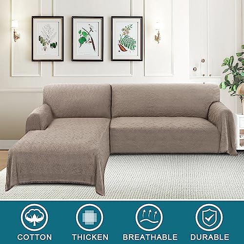 BellaHills Schnittsofabezüge, L-Form, Couchbezug, waschbar, Überwurfdecke für Sektionssofa, geometrisch gewebter Jacquard-Stoff (160 x 280 cm + 180 x 260 cm, Sand), 2 Stück