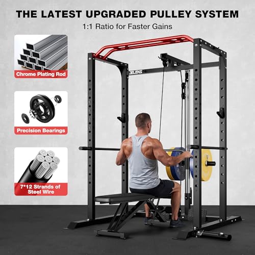JELENS S11 Power Cage, 2000LB Multi-Function Power Rack with LAT Pulldown, Squat Rack with Adjustable Pulley System and Training Attachments, Weight Rack for Home Gym - Image 4