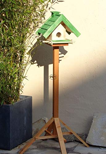 Vogelhaus mit Ständer BTV-X-VOWA3-MS-gras001 Schönes PREMIUM Vogelhaus mit Ständer KLASSIK-PREMIUM Vogelhaus 1,5 L Silo+ SICHTSCHEIBE RUND / GLAS, FUTTERVORRAT-SILO – VOGELFUTTERHAUS , wetterfestes Vogelfutterhaus MIT FUTTERSCHACHT-Futtersilo Futterstation Farbe grasgrün grün PURE GREEN kräftig tannengrün/natur, MIT TIEFEM WETTERSCHUTZ-DACH für trockenes Futter, mit Futterschacht zum Nachfüllen oben, 100% Massivholz, QUALITÄTSPRODUKT vom Schreiner - 4