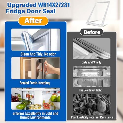 Image of Upgraded WR14X27231 Refrigerator Door Gasket Replacement Compatible with GE Hotpoint GAS18PGJFRWW HPS18BTHBRWW, 44.3″x26.6″ WR14X22910 Fridge Seal Replace 4512839 AP6230269 WR14X27235 Freezer Gasket