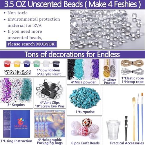 MUBYOK M139 57PCS Car Freshie Supplies Starter kit with Unscented Aroma Beads,Silicone Molds,Acrylic Paint,Mica Powder,Glitter and Accessories (Make 4 Freshies) - Thumbnail 5