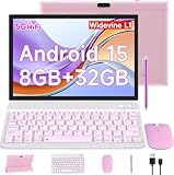 10 Inch Android 15 Tablet, 2 in 1 Tablets with Keyboard/ Mouse/ Case/ Stylus, 8GB RAM+32GB ROM/1TB Expandable, 1.8Ghz Quad-core Processor, 1280*800 HD Touch Screen, 8MP Camera, 2.4G/5G WIFI 6 Tablet
