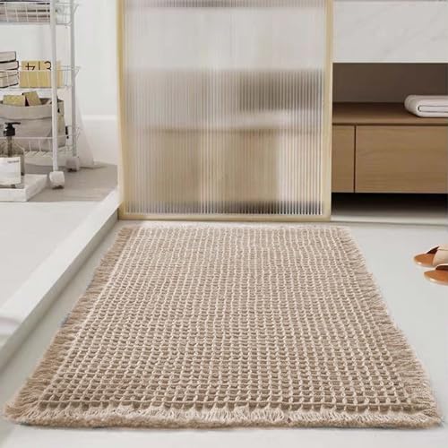 Tapis de bain absorbant antidérapant marron clair en coton lavable machine