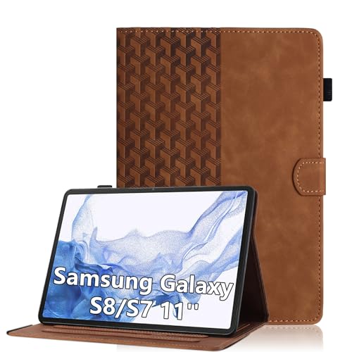 Case for Samsung Galaxy Tab S8 2022/ Galaxy Tab S7 2020 11 inch Premium PU Leather Folio Tablet Protective Cover Multi-Angle Adjustable Case with Stand Function Card Slot and Magnetic Clasp - Brown