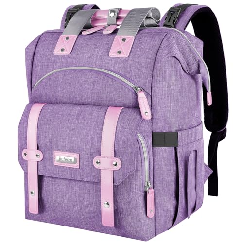 Jiefeike Diaper Bag Backpack,Purple baby bag for Mom Dad Girls Boys,15.6inch baby girl diaper bag with Insulated Pockets,RFID Anti-Theft Water-Resistant Pocket