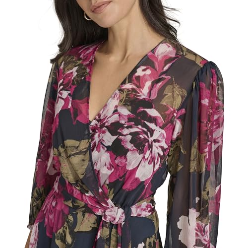 Image of Calvin Klein Women's 3 /4 Balloon Sleeve V-Neck Knee Length Faux Wrap Dress