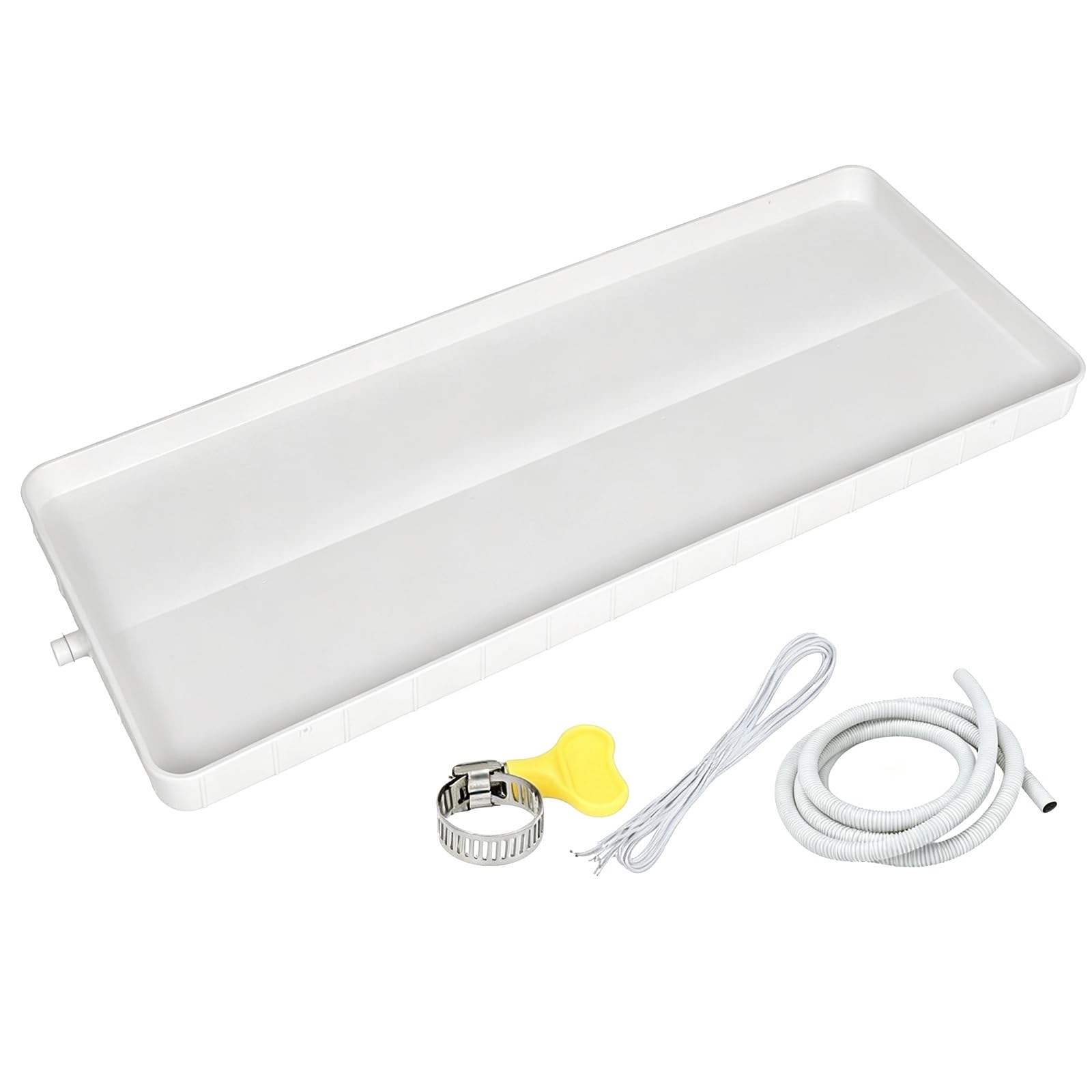 Bandeja de Condensados Universal, Bandeja Aire de Plástico con Tubo Desagüe | Bandeja Recogida Condensados Espesa en PP Blanco con Abrazadera para Aire Split de Pared(91.5x45x2.5cm/36x.17.7x1in)