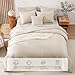 Monbix Queen Comforter Set - 7 Pieces Beige Bed in a Bag Queen Bedding Sets with Comforters, All Seasons Comforter Bed Set with Sheets, Pillowcases & Shams