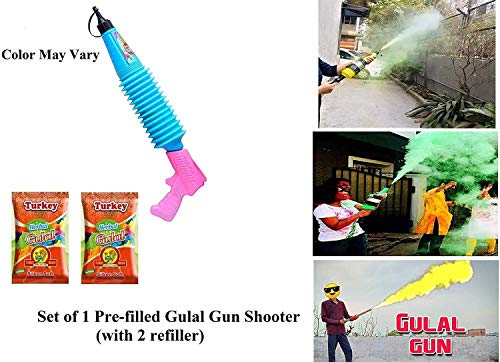 Image of HeeMo TOTA Herbal Holi Magic Gulal Shooter /Pichkari Gun|Pack of 1 Prefilled Gun & 2 Refill (Gun Colour May Vary)