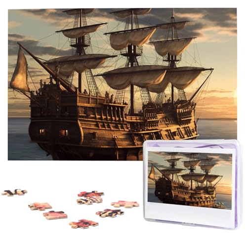 Puzzle stimulant en bois style peinture artistique de bateau pirate 1000 pièces