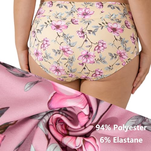 Image of Women's Plus Size XL-5XL Underwear High Waist Briefs Panties Rose Floral Print Ladies Undies 5-Pack