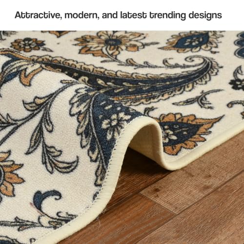 Image of FRESH FROM LOOM 100% Nylon Luxury Anti Skid Carpet for Living Room, Hall & Bedroom | Anti Fade | Rubber Backing Grip | Quick Cleaning | Washable (Ivory| Size:- 90x150 Cm or 3x5 Fts)